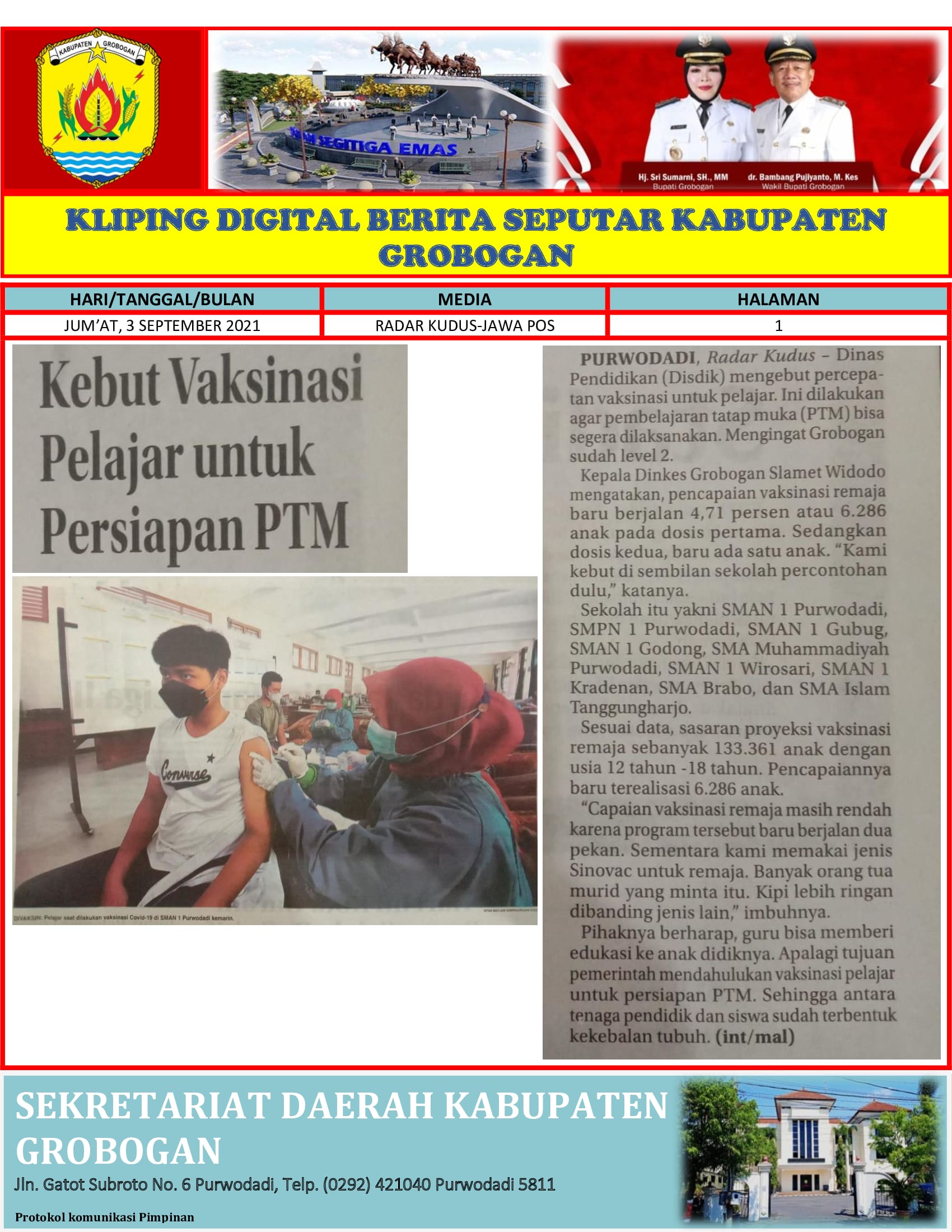 Kebut Vaksinasi Pelajar Untuk Persiapan PTM Jawa Pos 3.09.2021 min