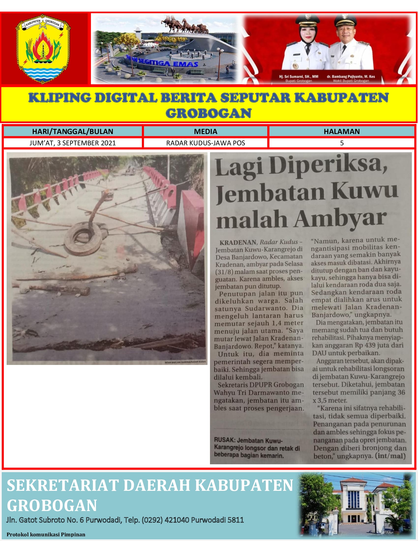 Lagi Diperiksa Jembatan Kuwu Malah Ambyar Jawa Pos 3.09.2021 min